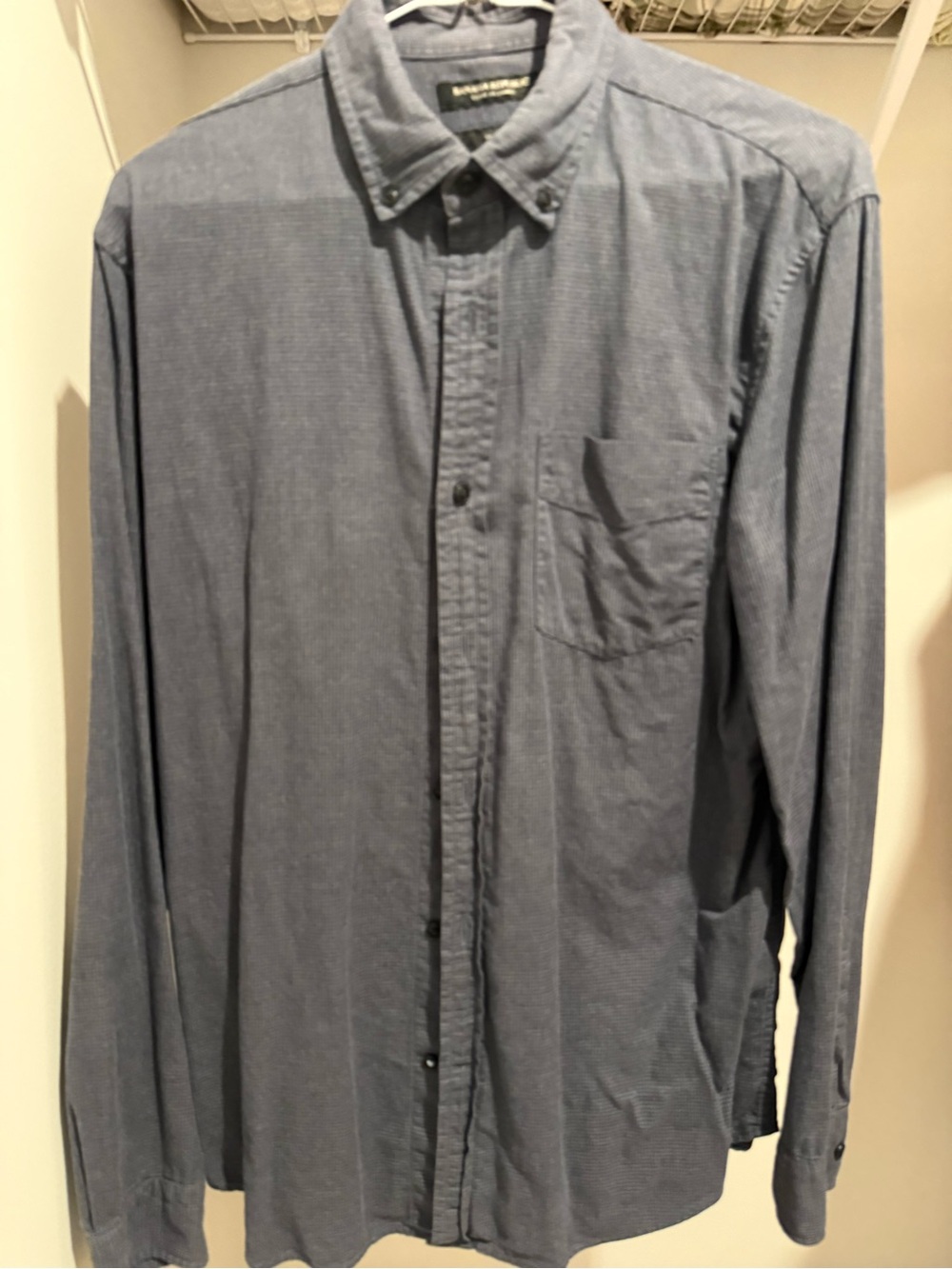 Banana Republic Men’s Button-Down Luxe Flannel Shirt in Denim Blue/Gray check